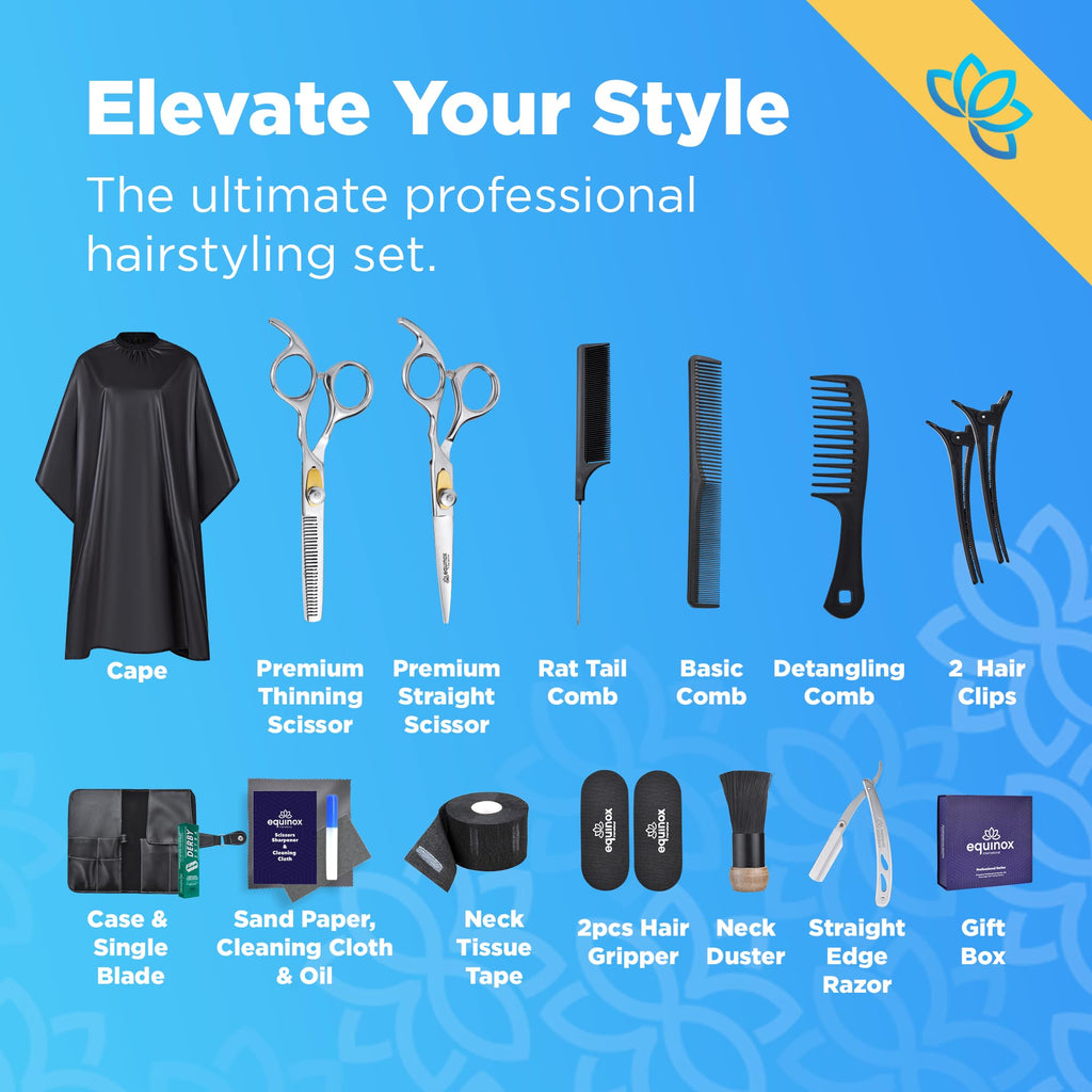 Full layout of the twenty piece style configuration including neck duster and salon cape components