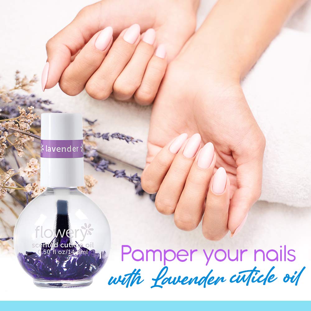 Close up of Flowery lavender nail oil applicator brush