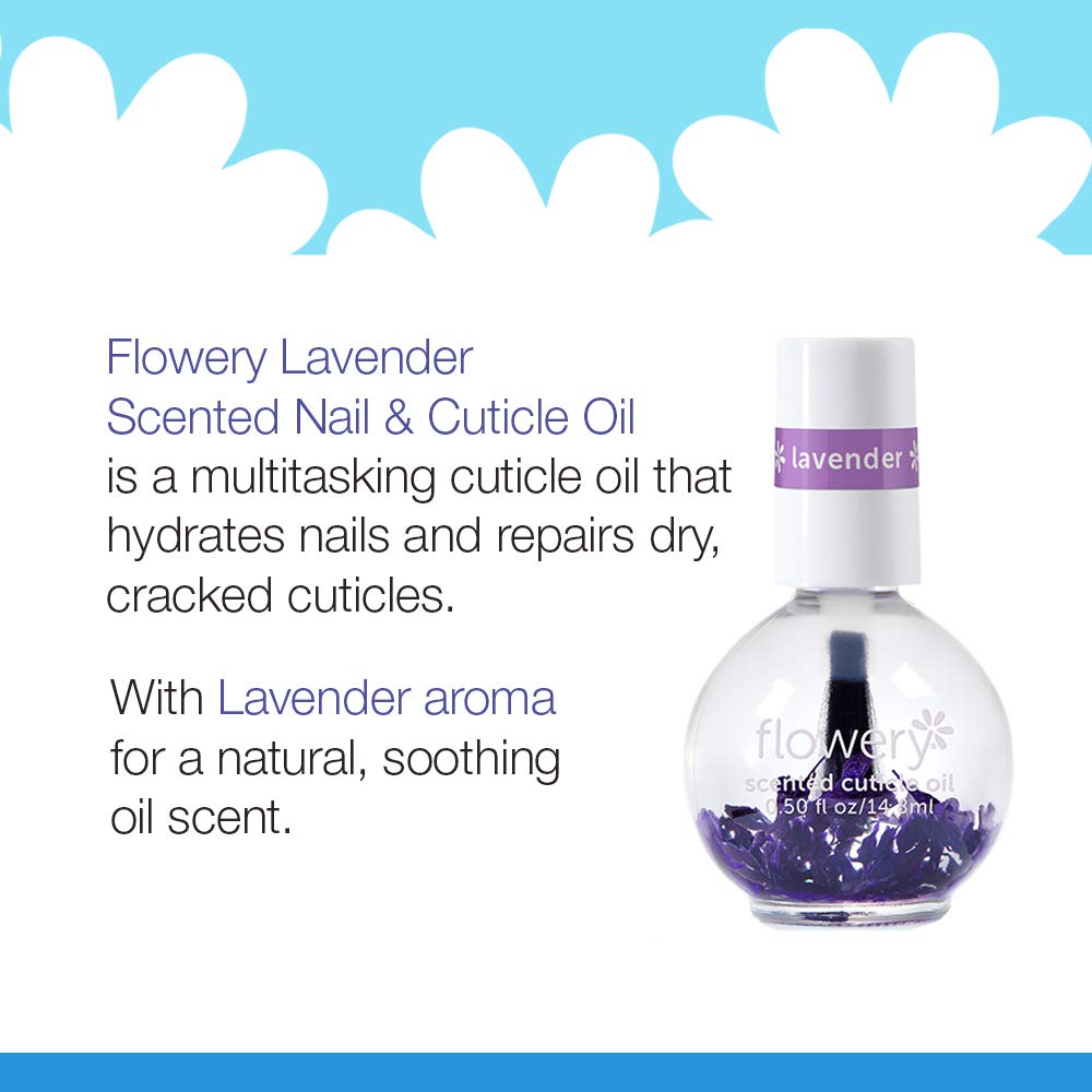 Flowery lavender cuticle oil bottle with dried lavender flowers