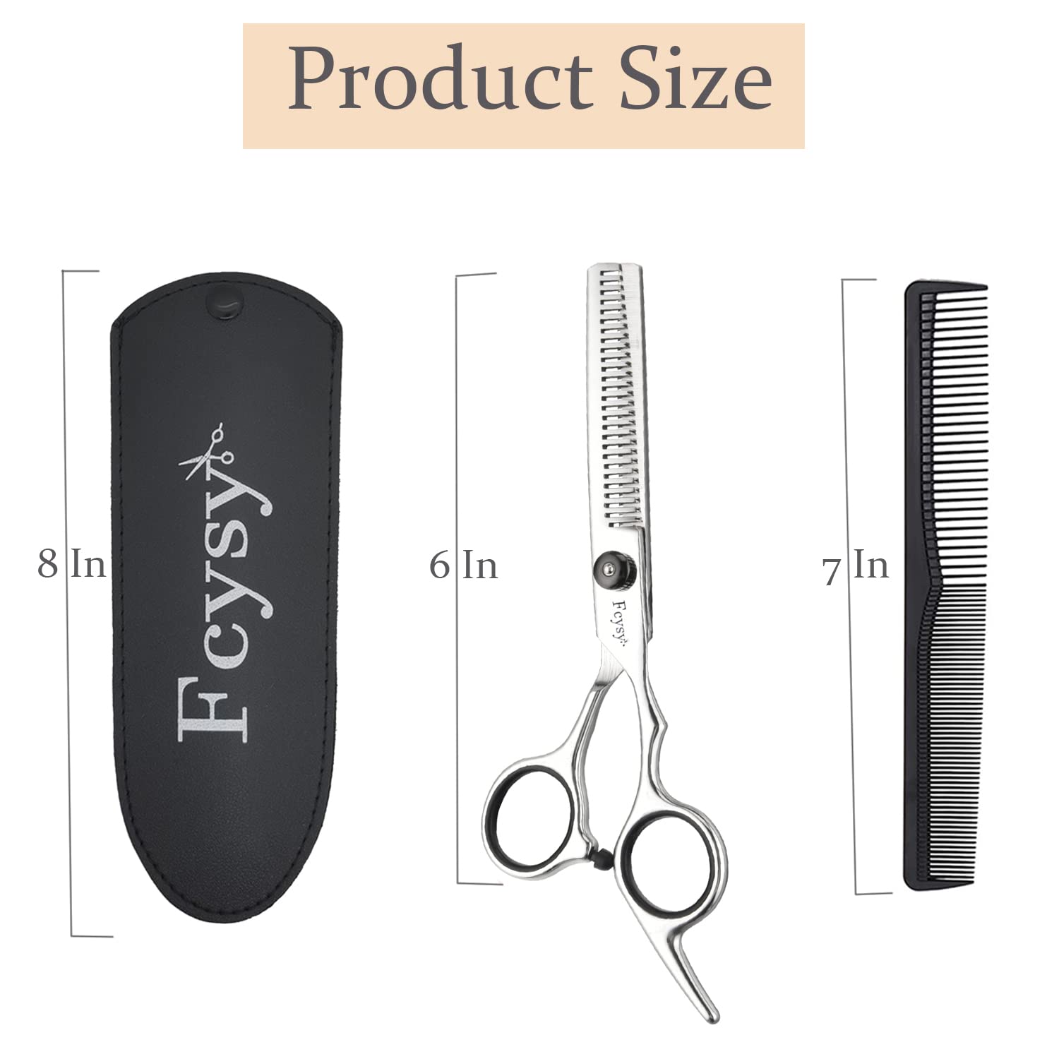 Fcysy premium stainless steel texturizing scissors showing the 28 V-shaped teeth details.