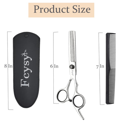 Fcysy premium stainless steel texturizing scissors showing the 28 V-shaped teeth details.