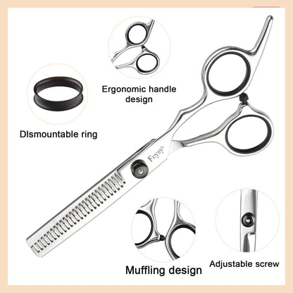 Fcysy ergonomic offset handle hair blending shears being held by a stylist.