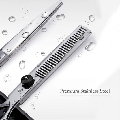 Fcysy hairdresser shears set including the 6 inch scissors, styling comb, and leather storage bag.
