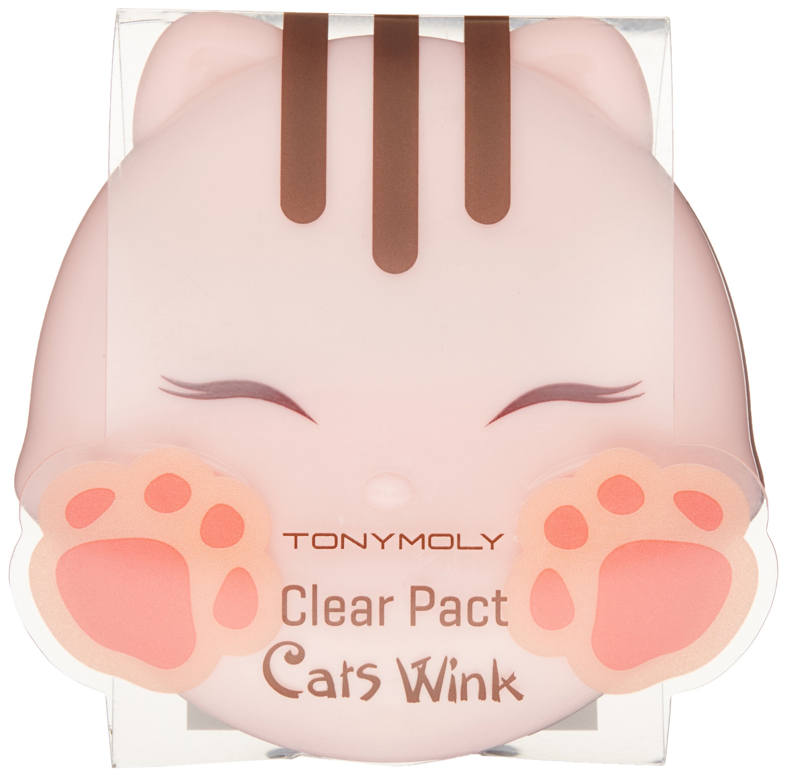 TONYMOLY oil control pressed powder compact opened showing the mirror and face powder puff