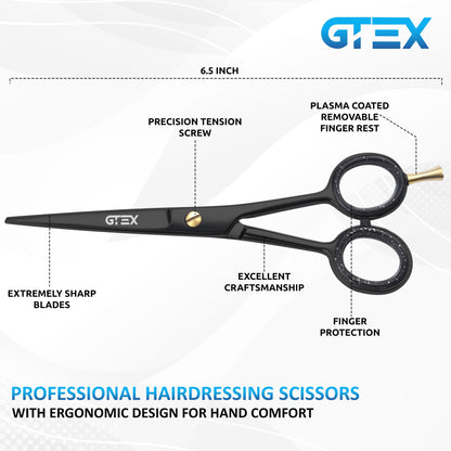Close up view of the handmade ultra sharp blades on the GTEX professional haircut scissors.
