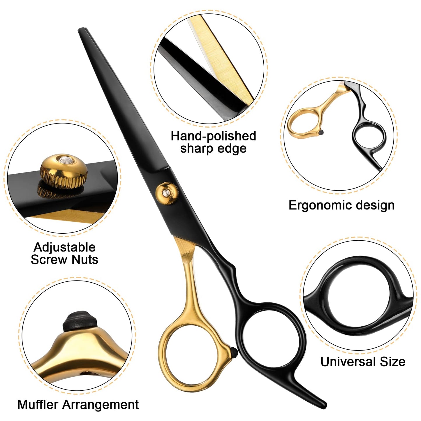 Ergonomic black and gold hairdressing scissors for precise salon cuts at home