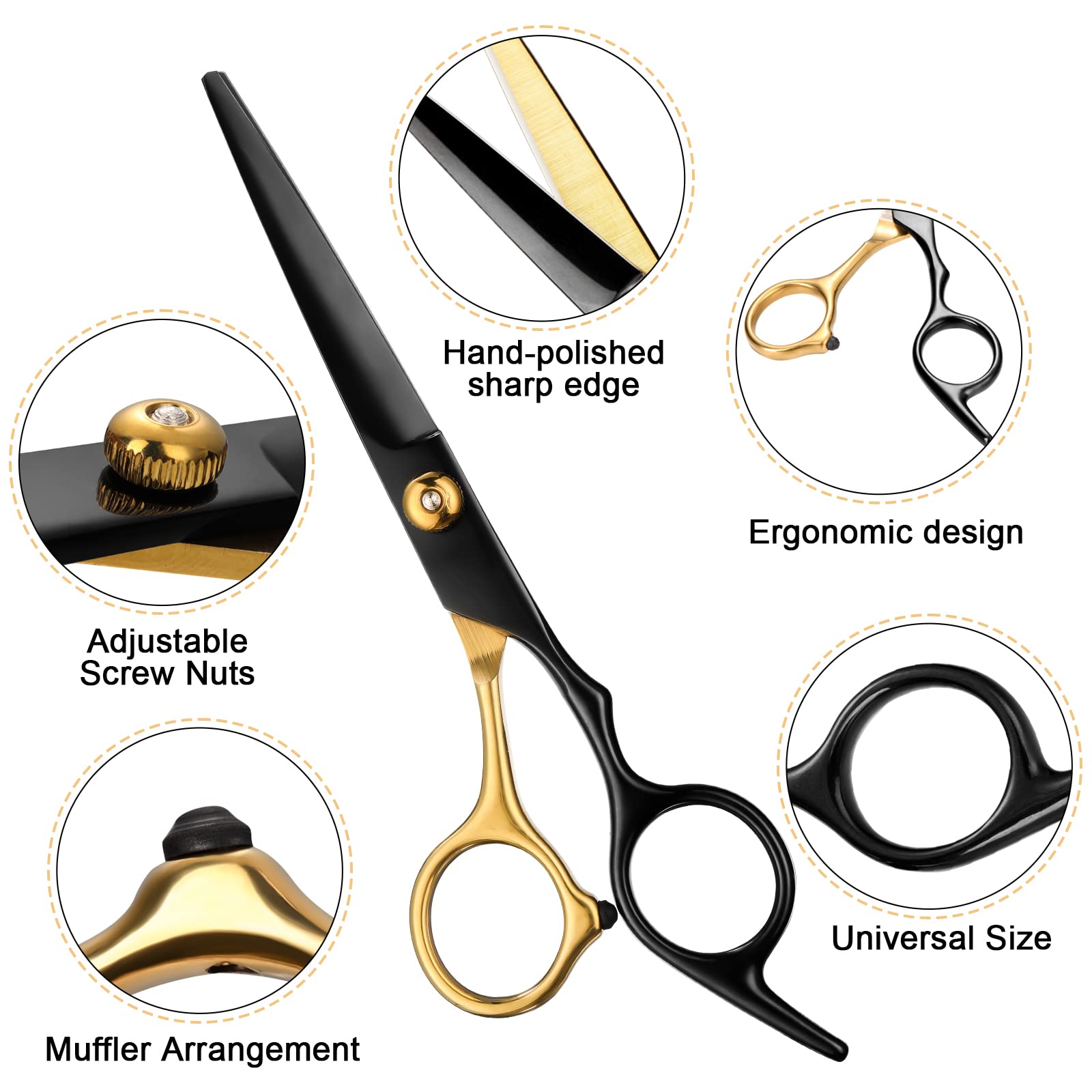 Ergonomic black and gold hairdressing scissors for precise salon cuts at home