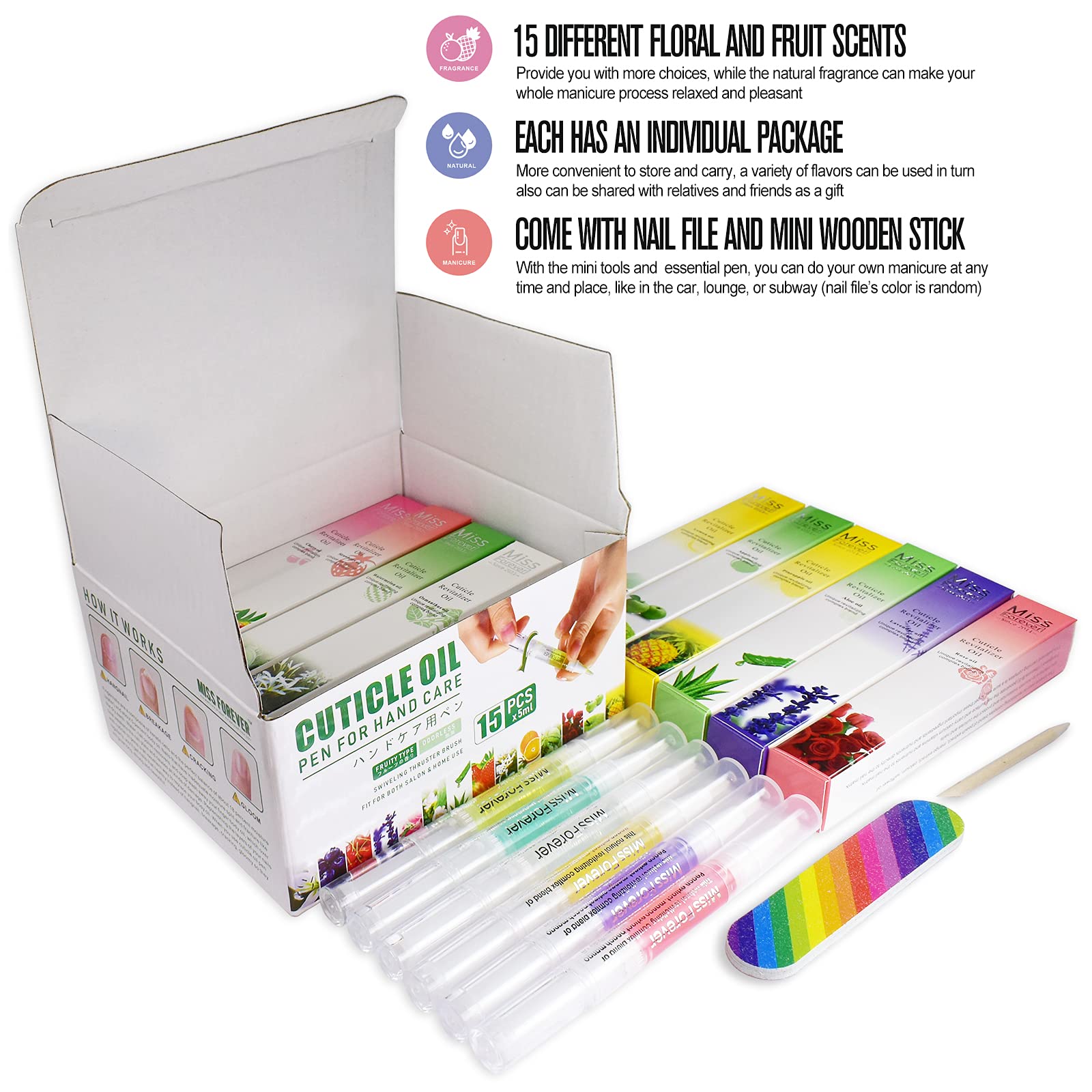 Close up of Miss Forever cuticle oil pen brush applicator