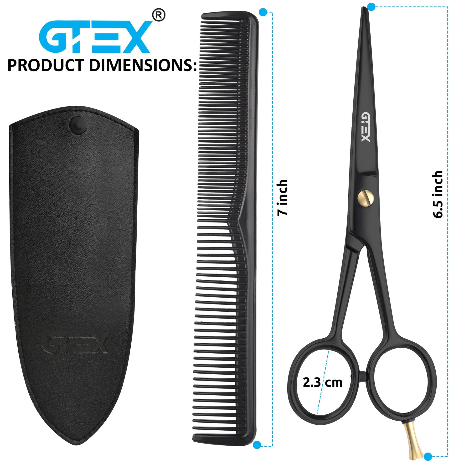 Complete product packaging display of the authentic USA imported GTEX hair styling scissor kit.