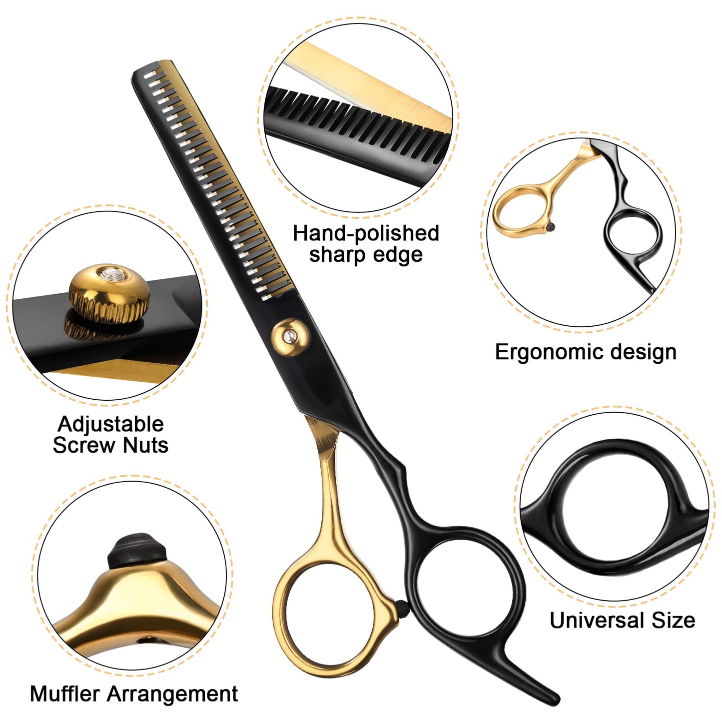 Fetinar thinning scissors with texturizing teeth blade showing haircut accessories