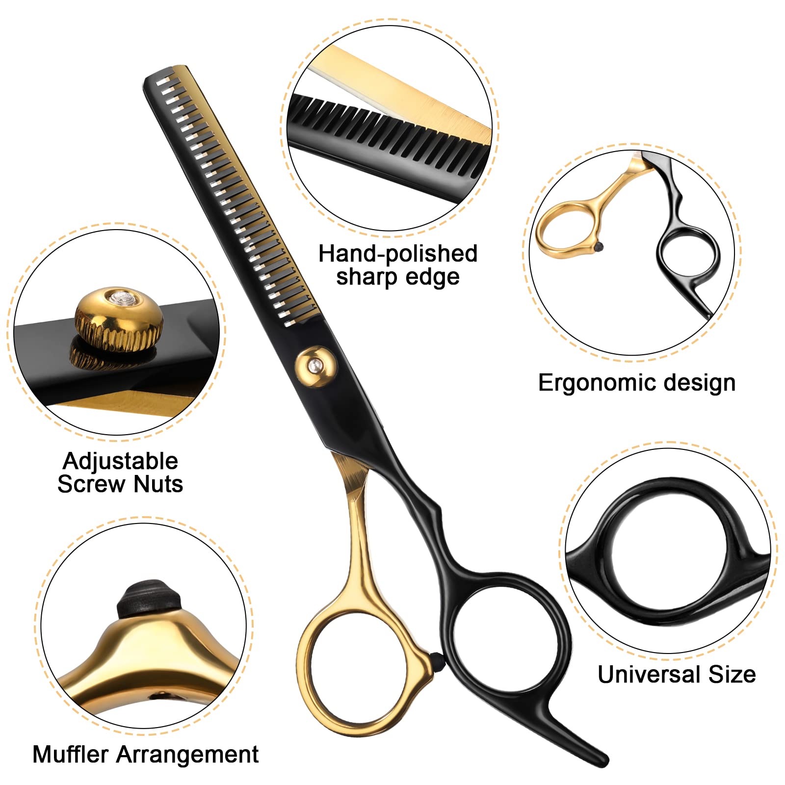 Fetinar thinning scissors with texturizing teeth blade showing haircut accessories