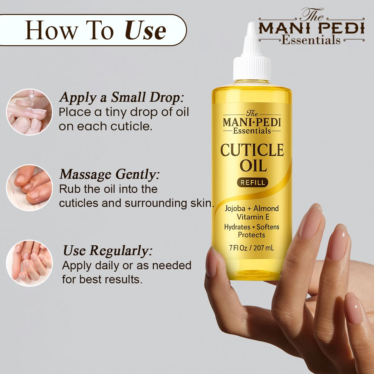 The Mani Pedi Essentials bulk cuticle oil refill for nail salon care