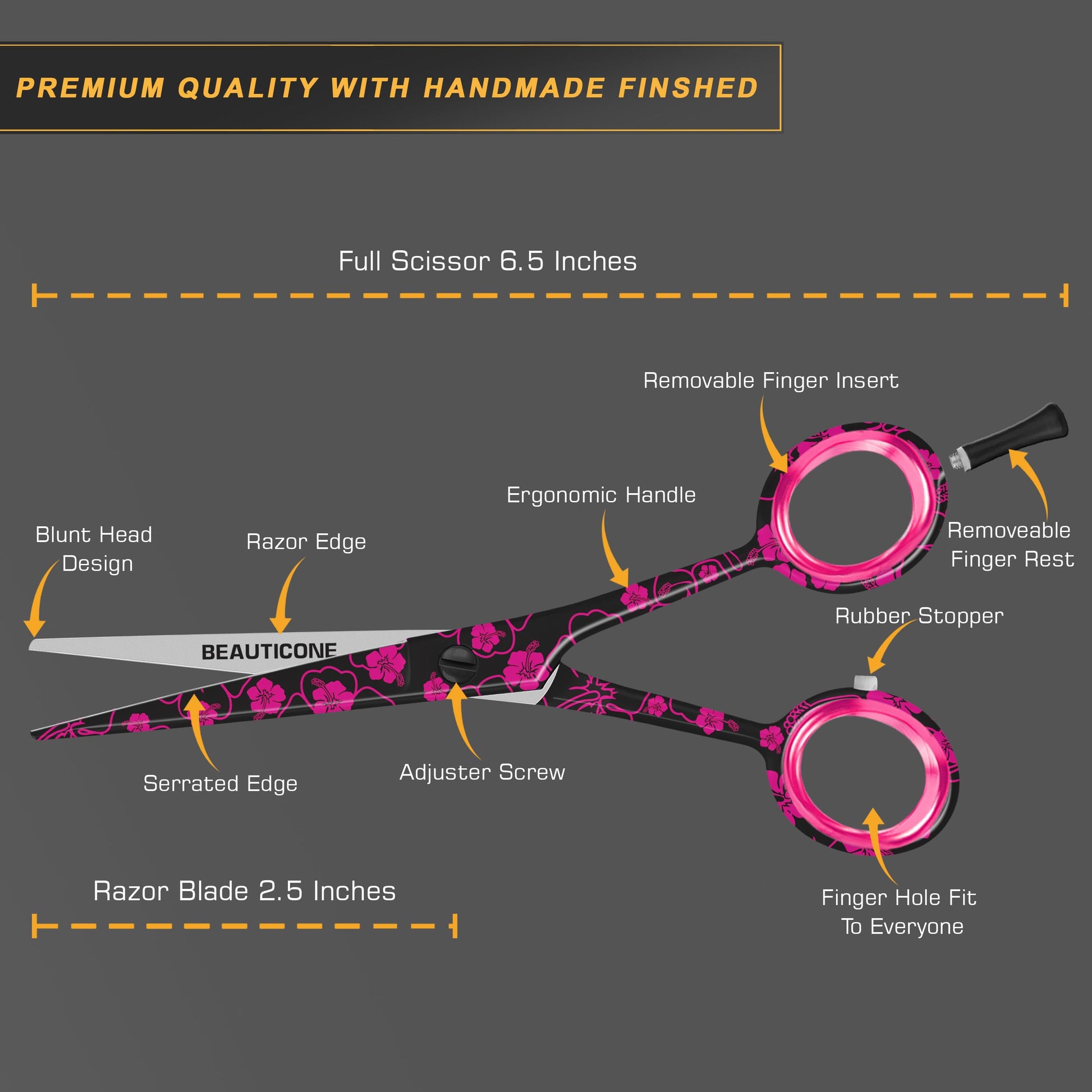 Side view of the lightweight 48 gram professional salon shears by Beauticone for precise hair trimming.