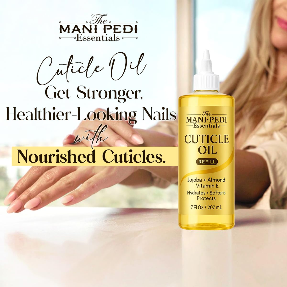 The Mani Pedi Essentials professional nail treatment bottle lifestyle