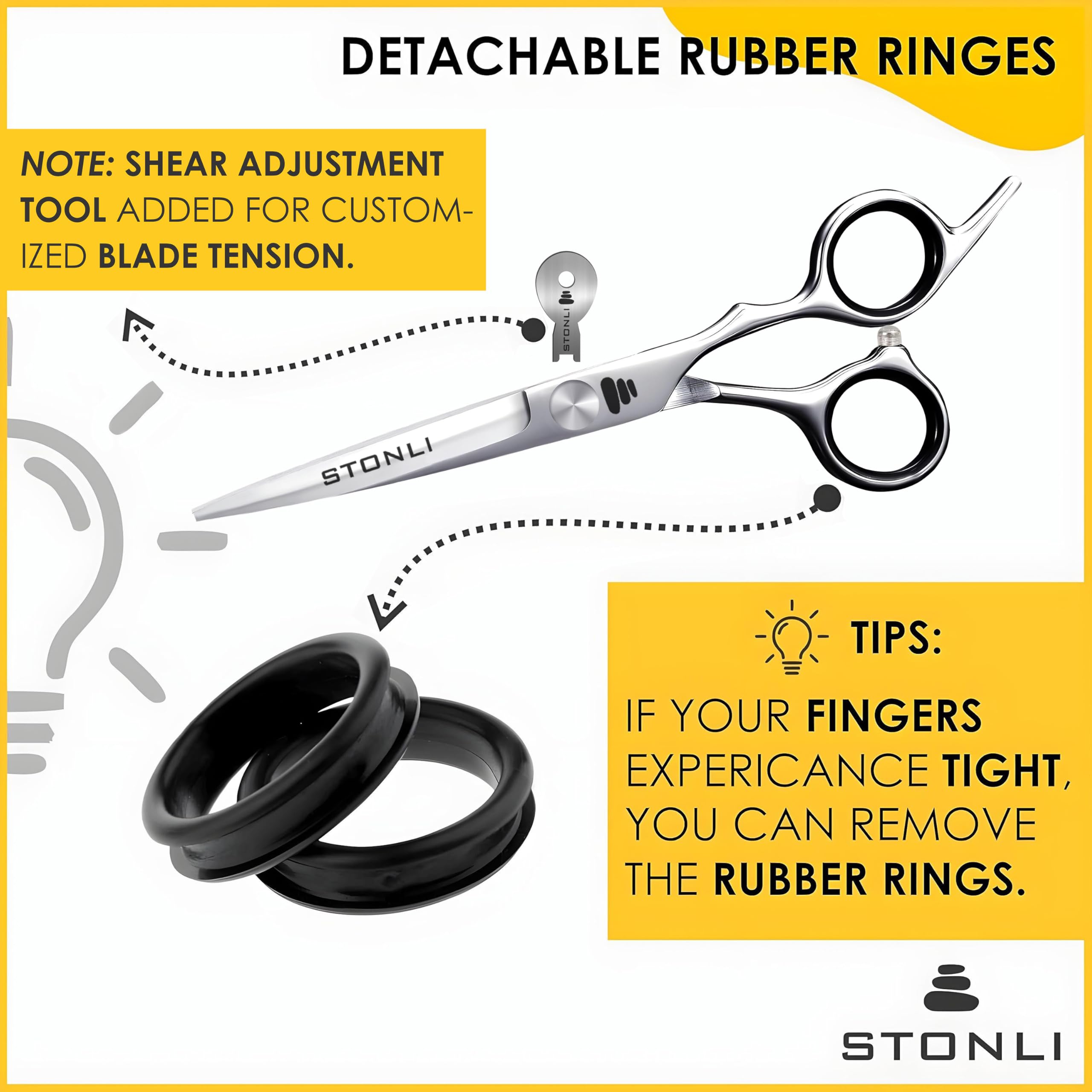 STONLI silver professional shears with ergonomic finger rest detail