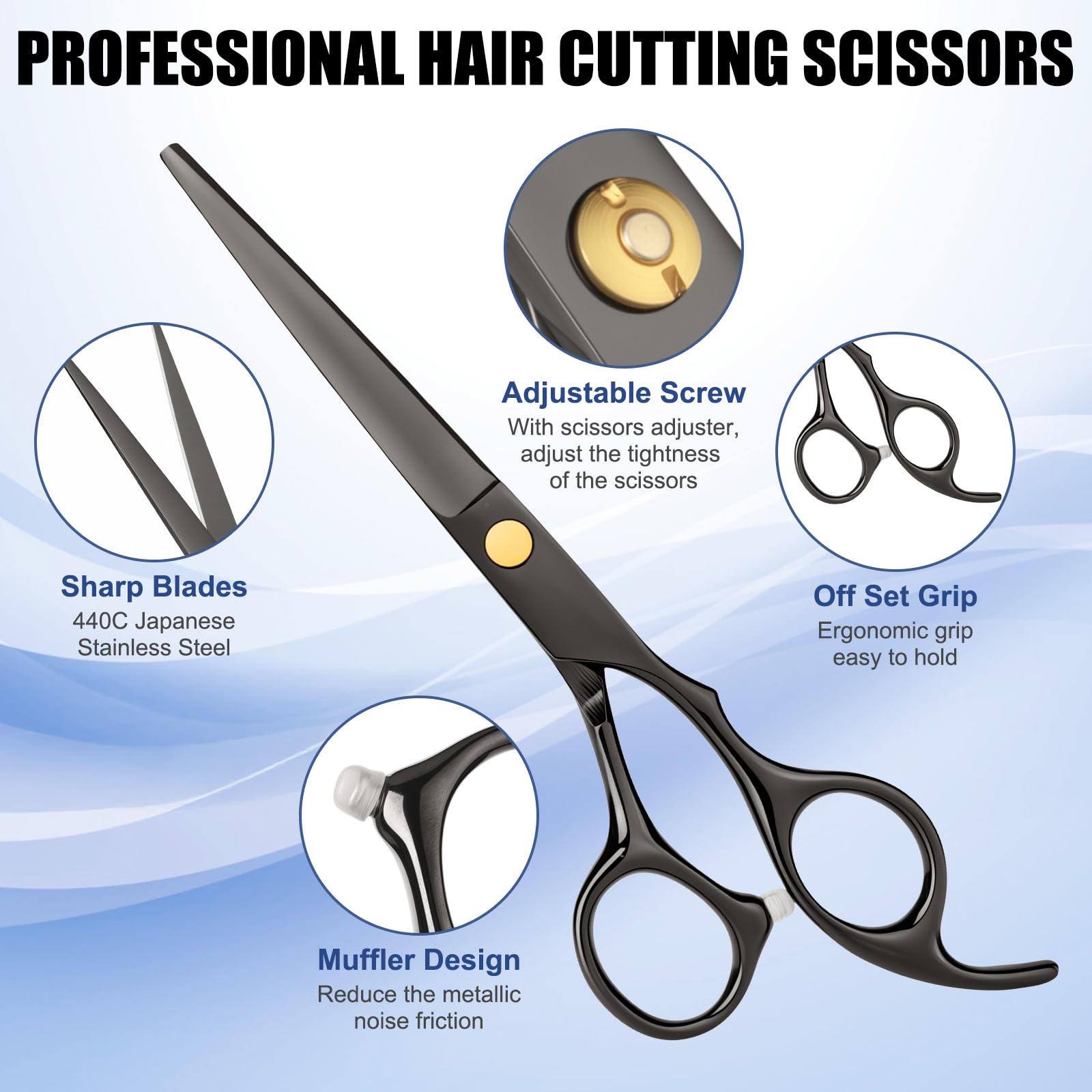 Premium barber thinning scissors with thirty teeth shown from a close up angle