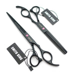 Black professional barber scissors set with texturizing teeth