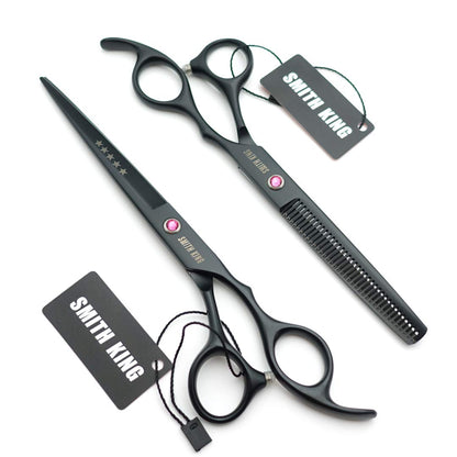 Black professional barber scissors set with texturizing teeth