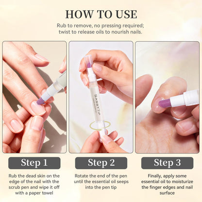 Sassytip cuticle pen being used on hand nails