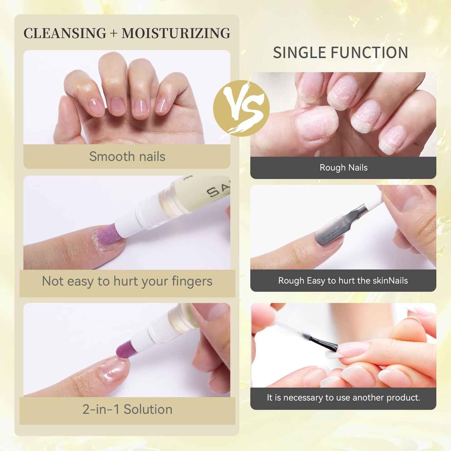 Beige cap and pink tip detail of Sassytip cuticle tool