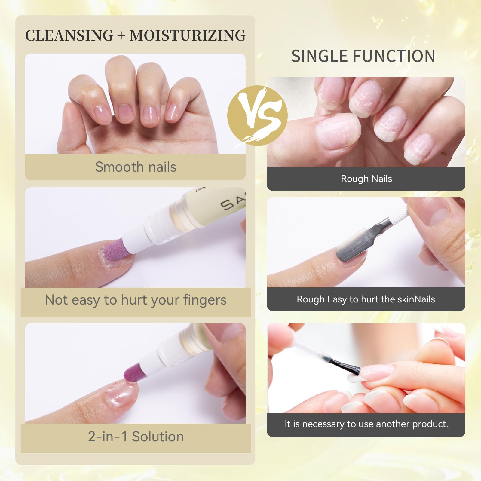 Beige cap and pink tip detail of Sassytip cuticle tool