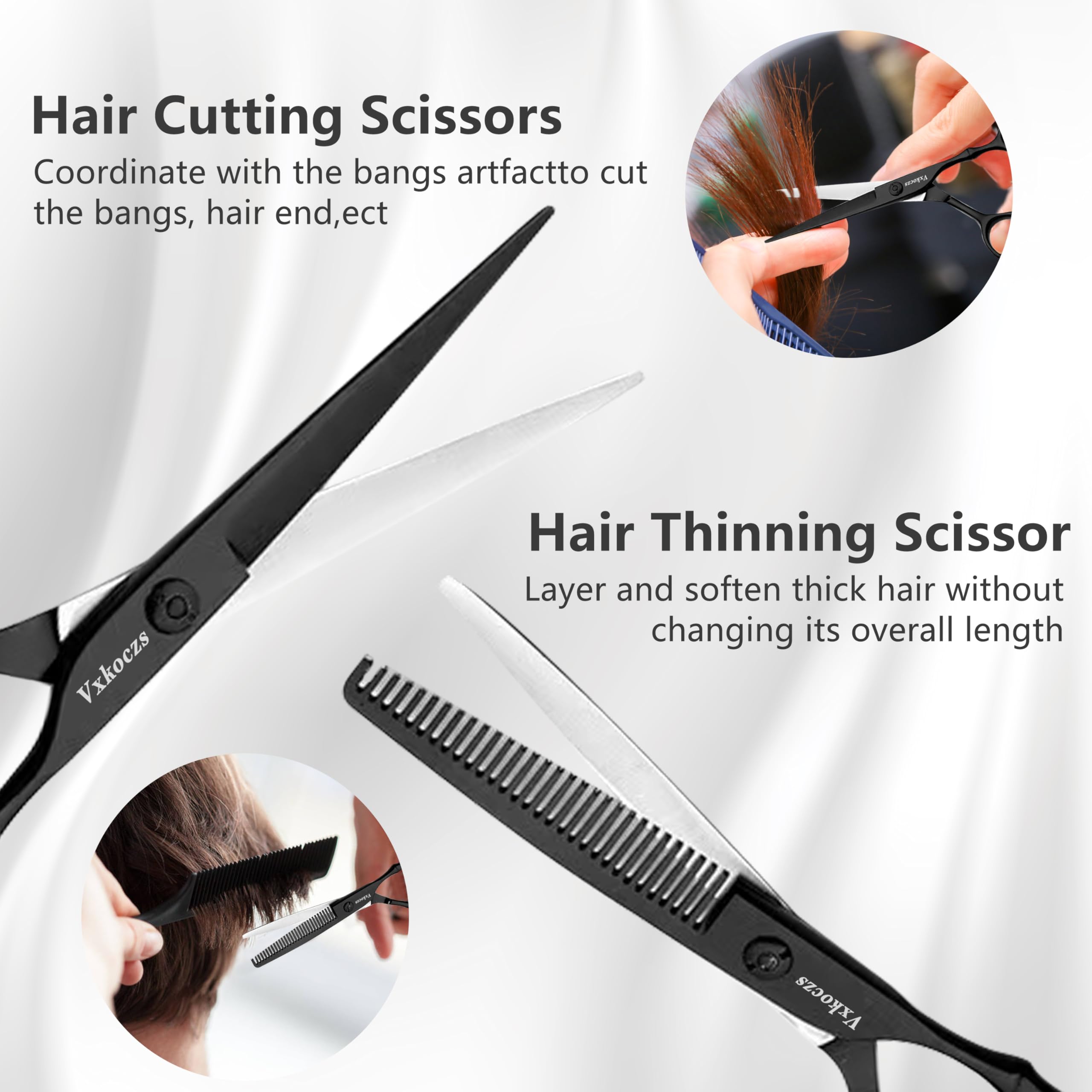 EOWLEN straight hair cutting scissors highlighting the ultra sharp stainless steel blade design.