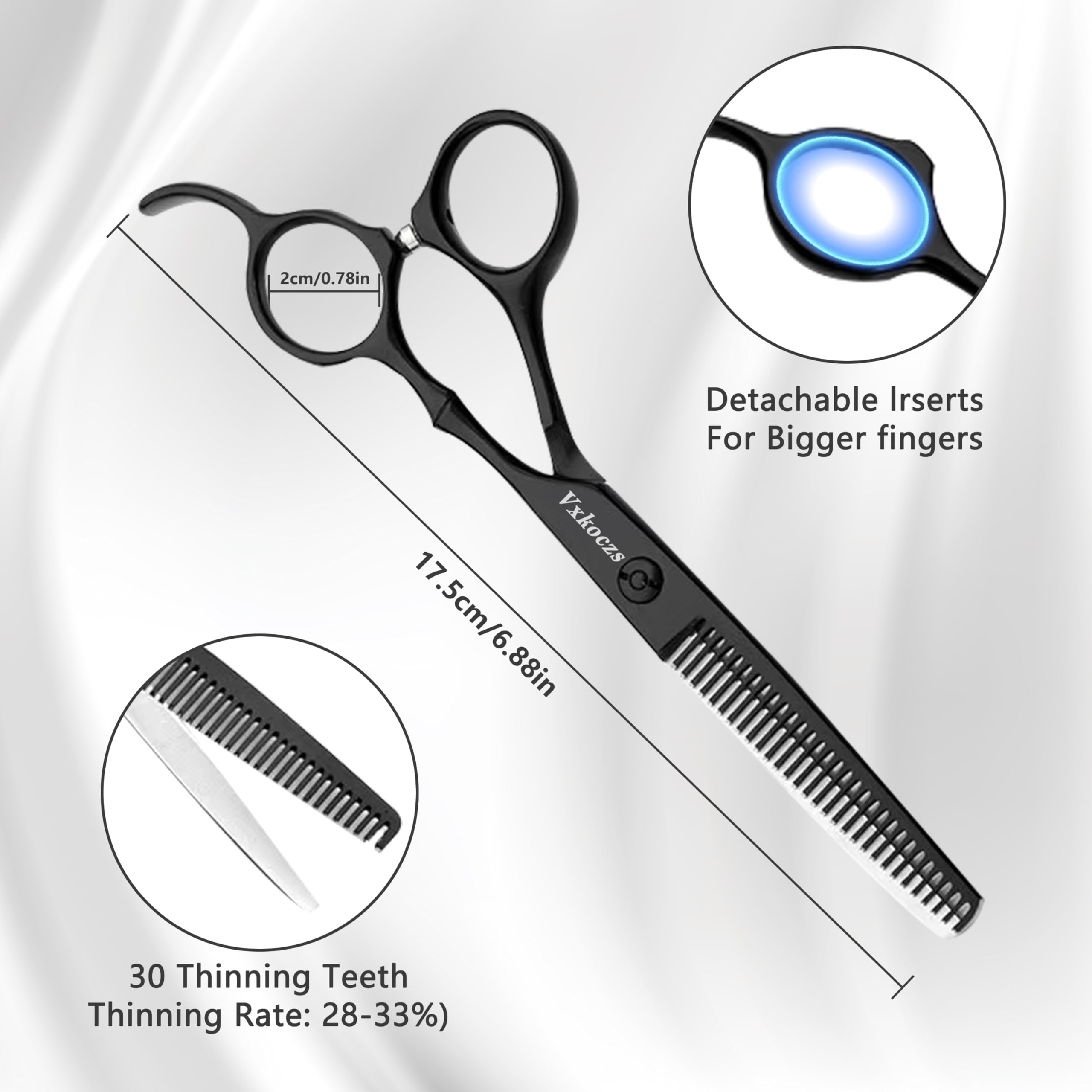 EOWLEN barber shears showcasing the ergonomic offset handle with comfortable finger inserts.