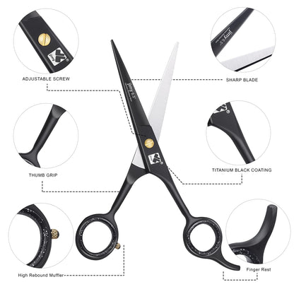 Jimy salon quality hair shears showing the removable finger rest assembly