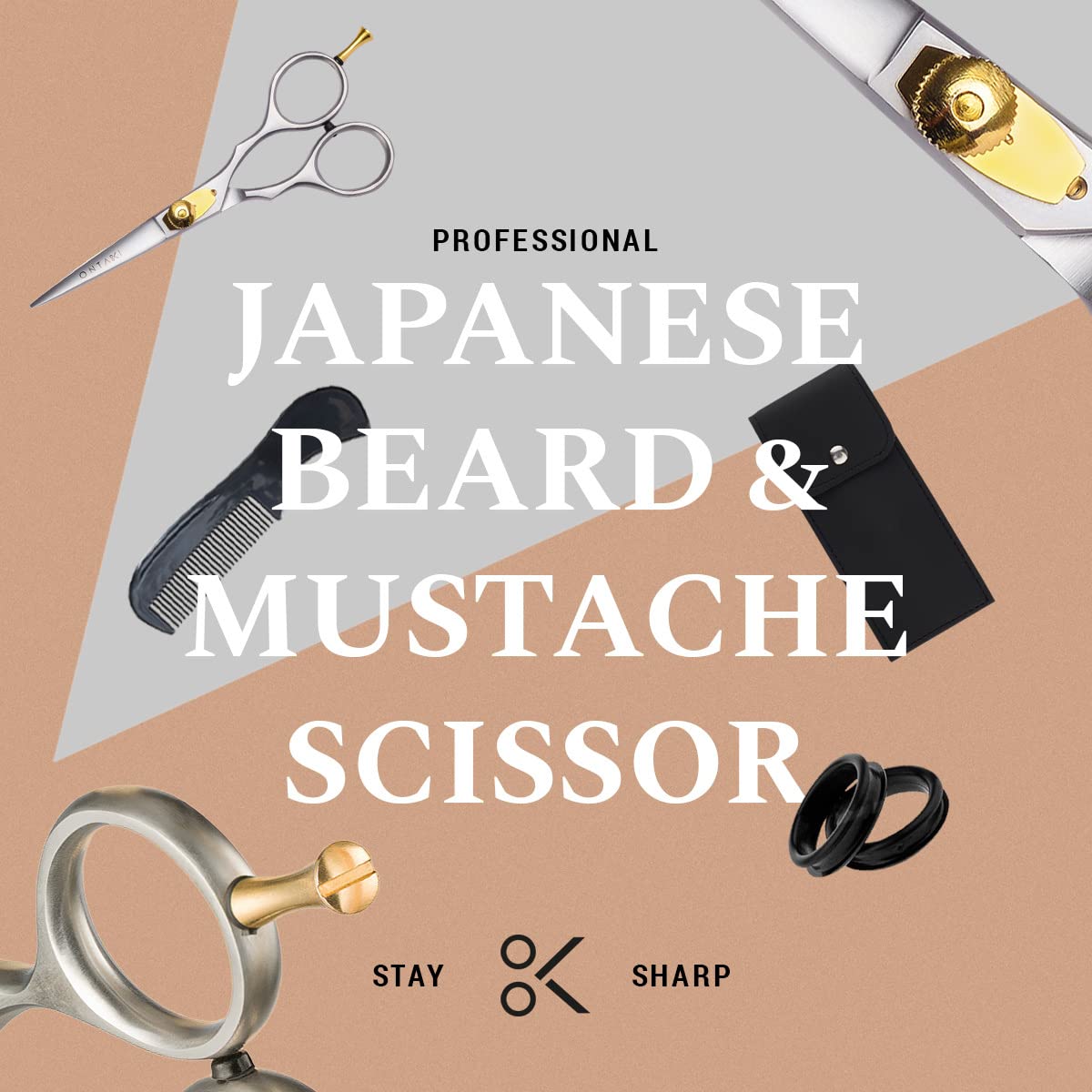 Ontaki five point five inch silver salon shears displaying the removable rubber finger comfort inserts.