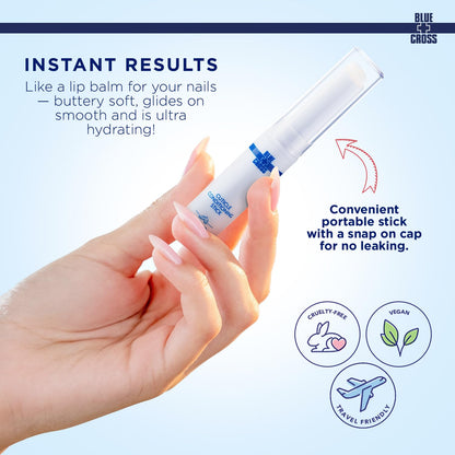 Blue Cross cuticle balm stick cap open view