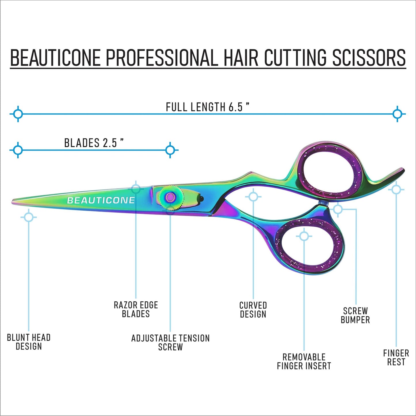 Beauticone 6.5 inch hair scissors demonstrating the ergonomic handle design for comfortable grip