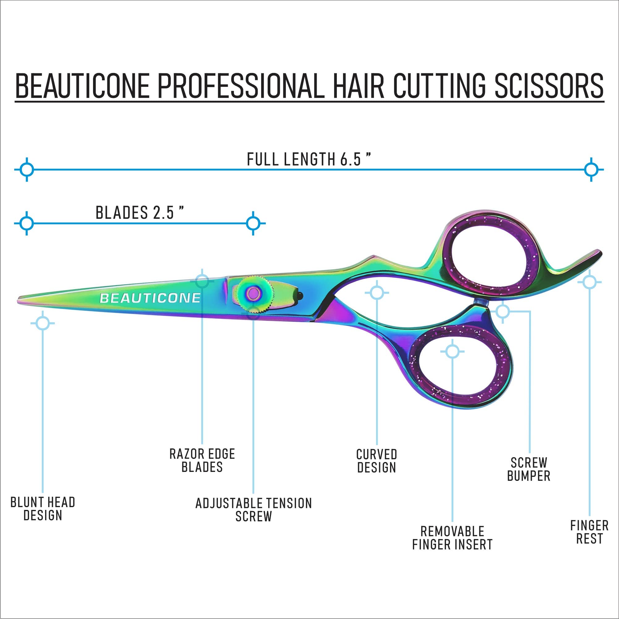 Beauticone 6.5 inch hair scissors demonstrating the ergonomic handle design for comfortable grip