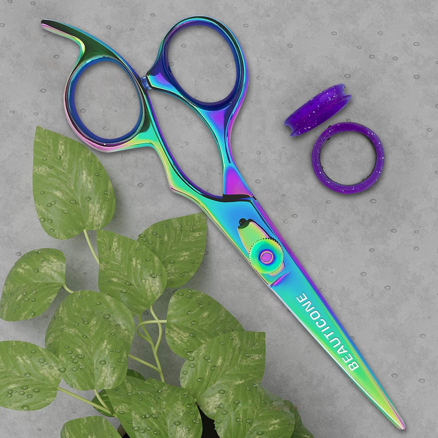 Beauticone premium stainless steel scissors laid flat displaying the full length and polished design