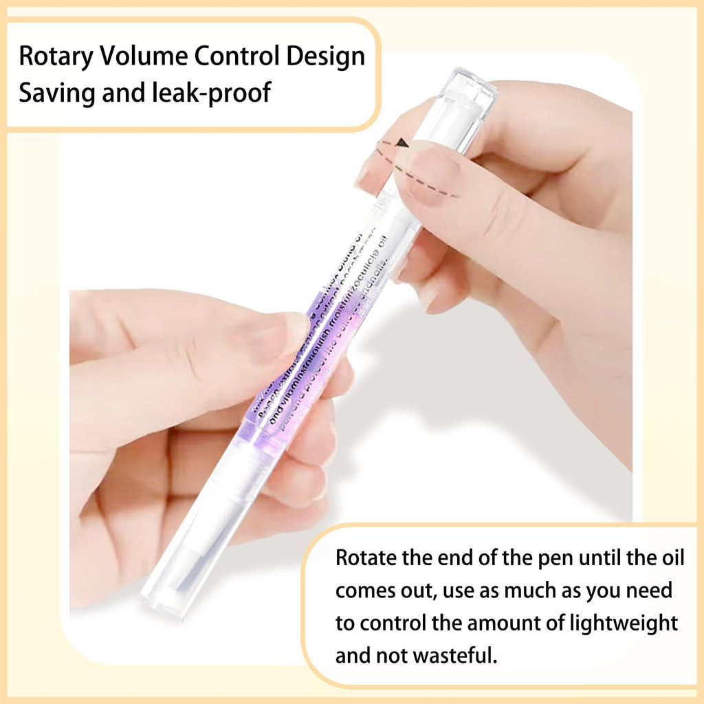 Close-up of the twist-bottom mechanism and brush tip applicator on the cuticle pen