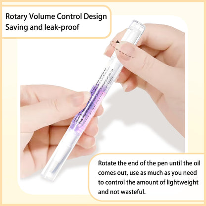 Close up of Aijimei nail strengthening oil pen applied to fingernails.