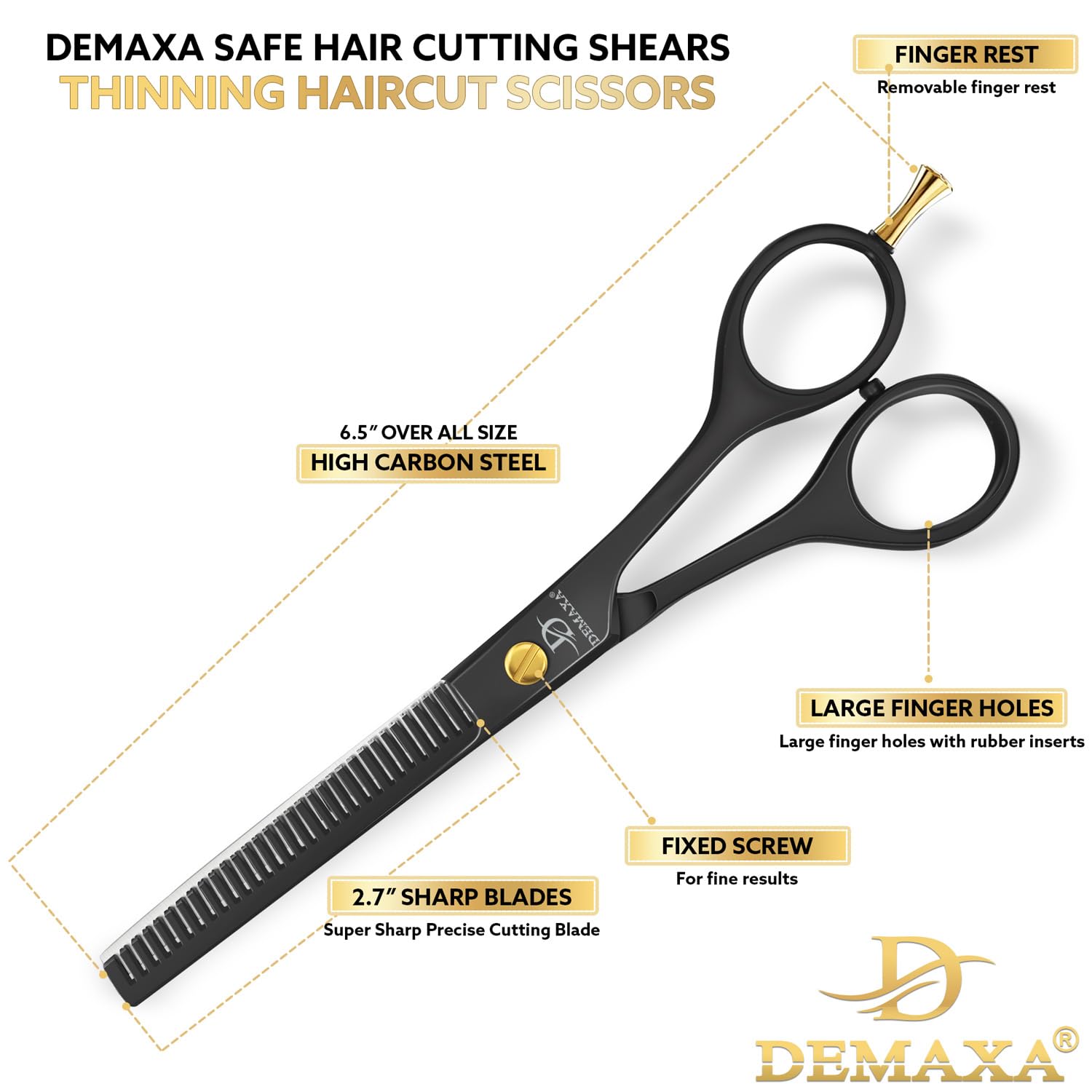 DEMAXA professional texturizing scissors kit with protective leather pouch and styling comb.