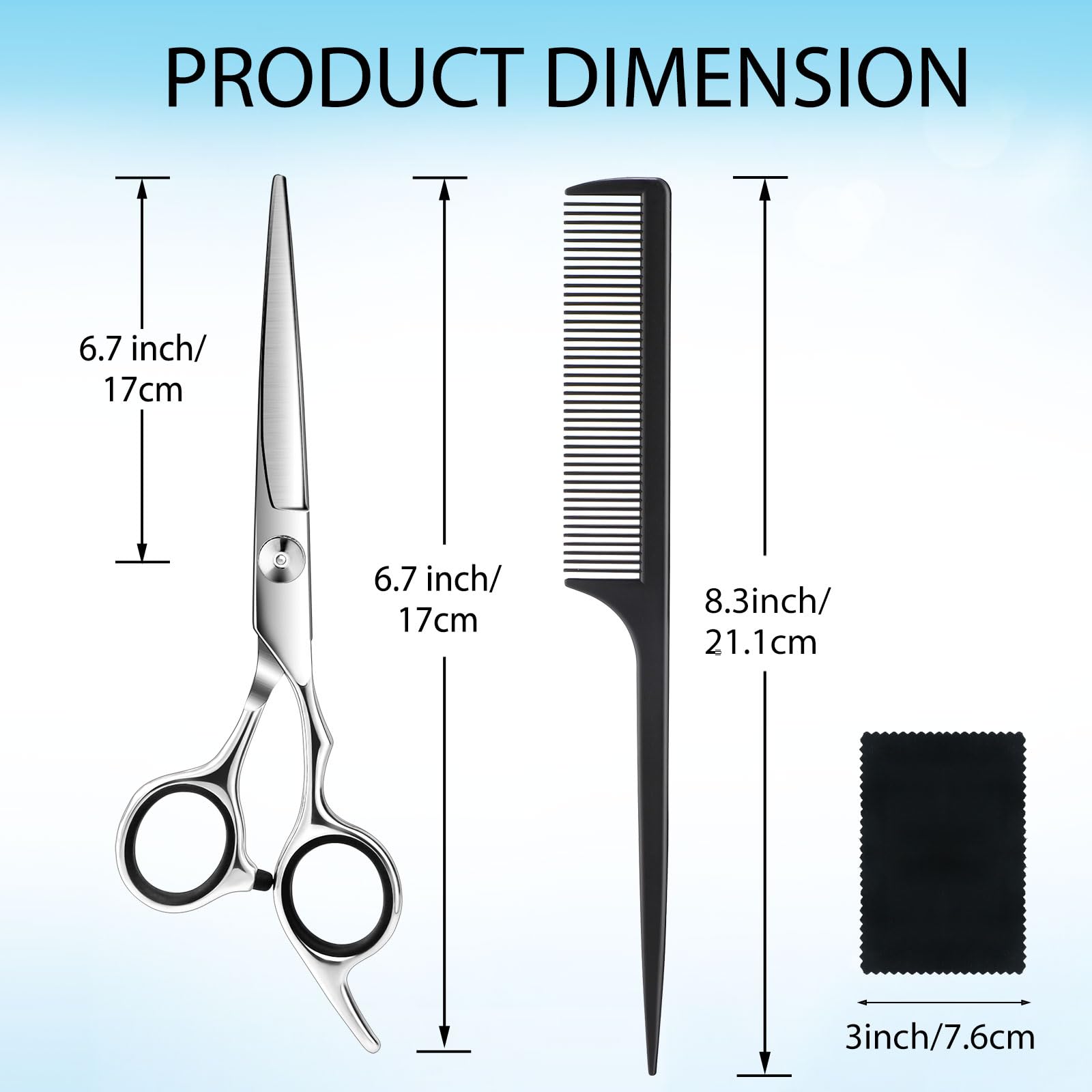 AULikY 6.5 inch barber shears showing the ergonomic handle and finger rest details.