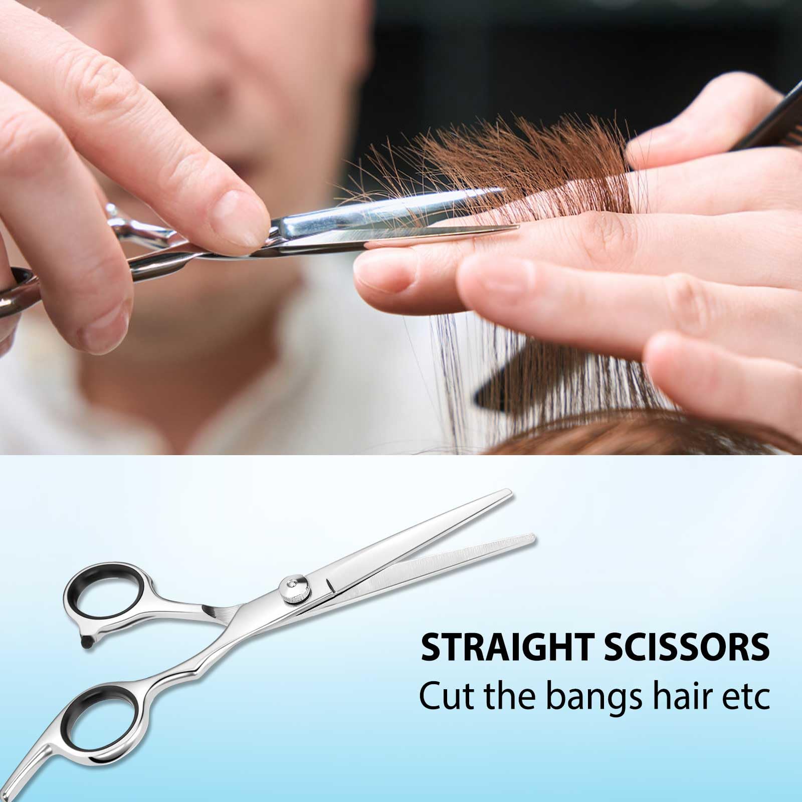 AULikY hair trimming scissors set laid flat alongside the styling comb and case.