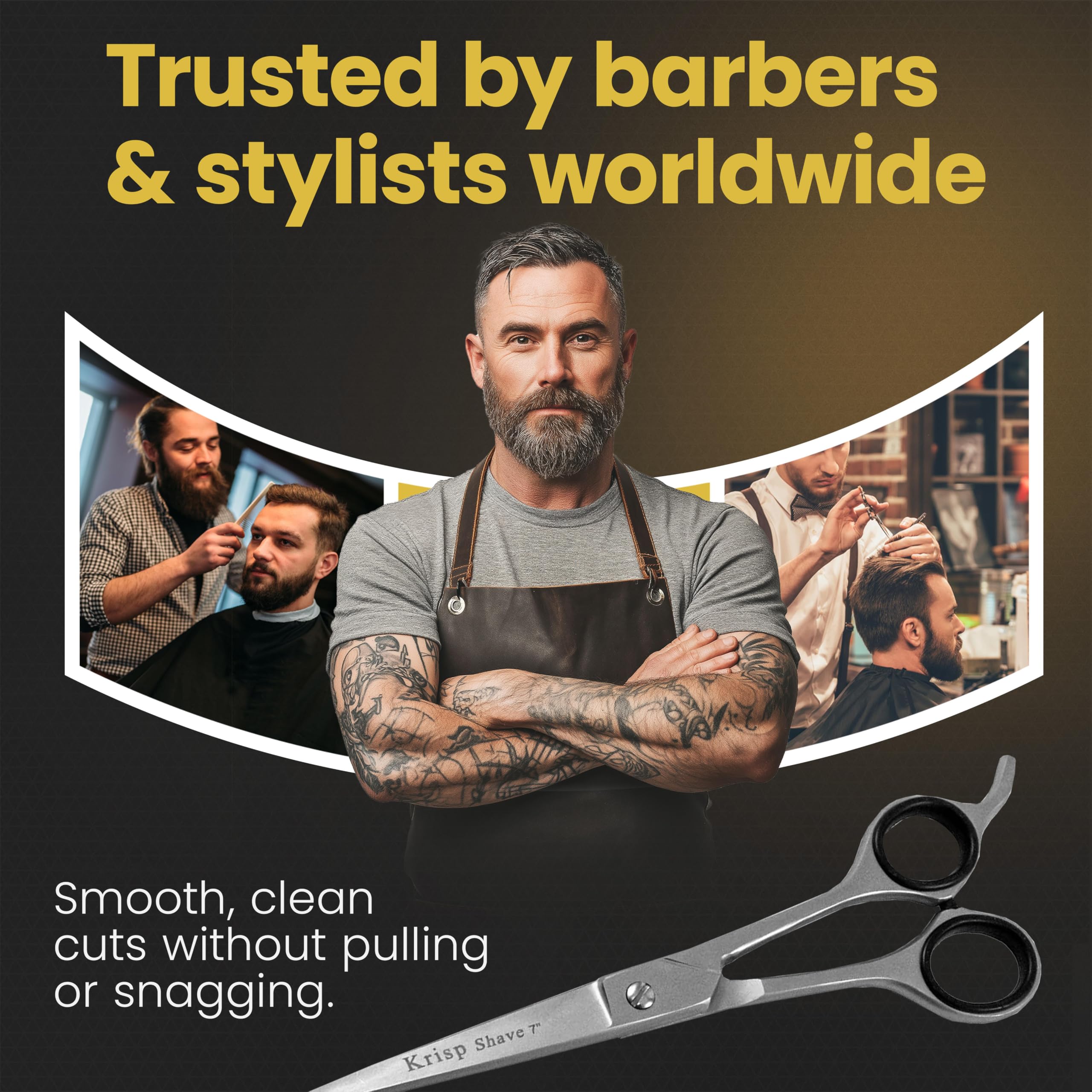 All purpose Krisp Shave Japanese stainless steel scissors displayed open to show blade precision.