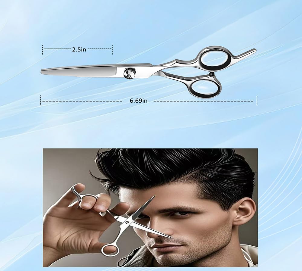 Xolaawa barber scissors highlighting the ergonomic offset handle and finger rest