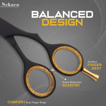 Close up view of the gold adjustable tension screw on the Haryalilondon professional hairdressing shears
