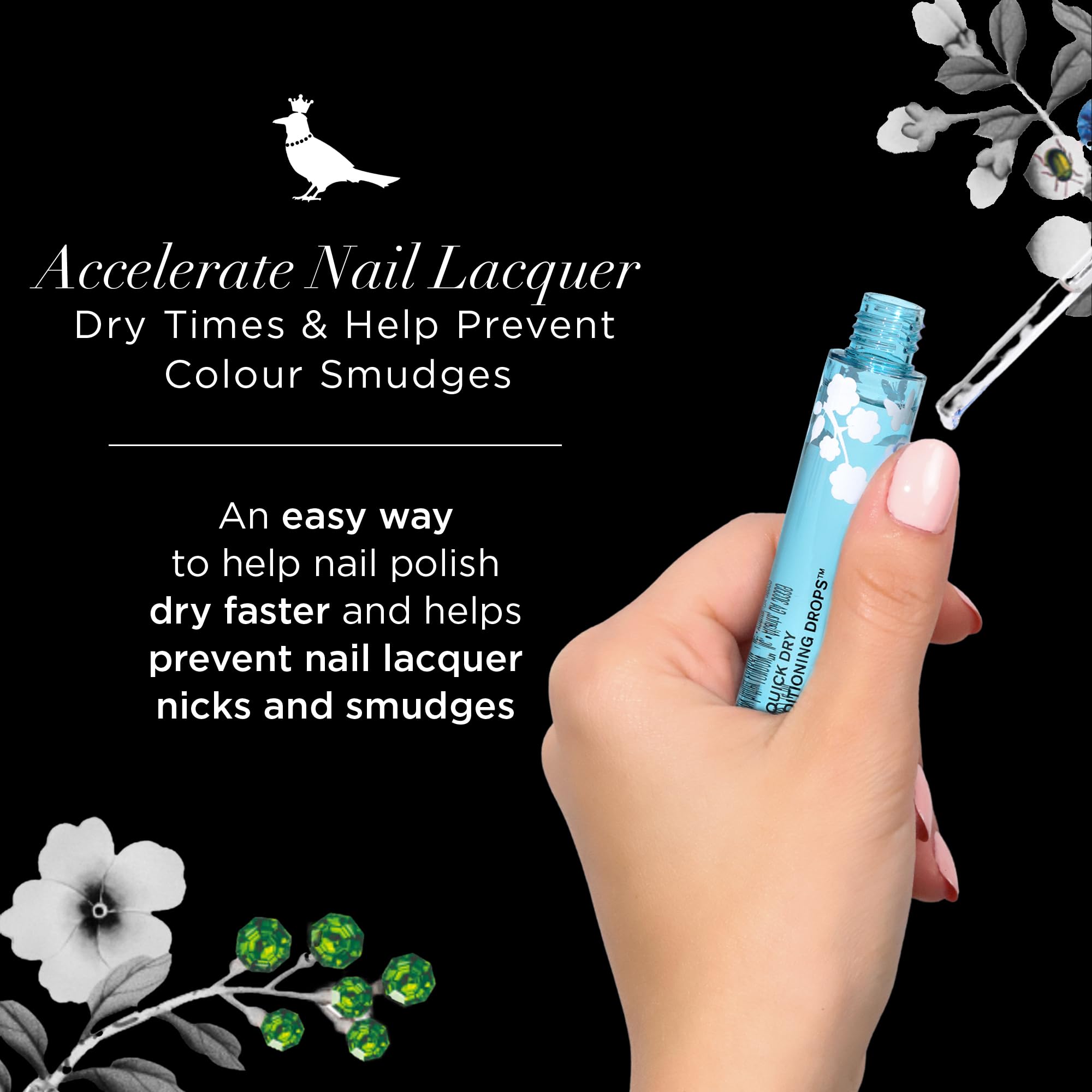 Butter London nail serum dropper application on manicured nails