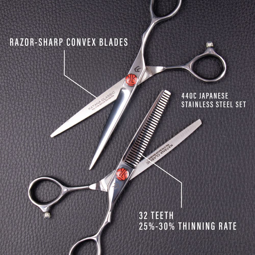 Tokko Katana Classic professional thinning shear displaying precision texturizing teeth