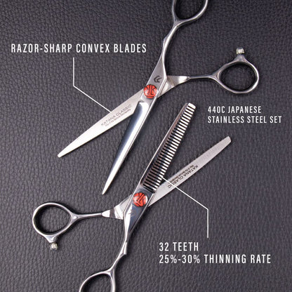 Tokko Katana Classic professional thinning shear displaying precision texturizing teeth