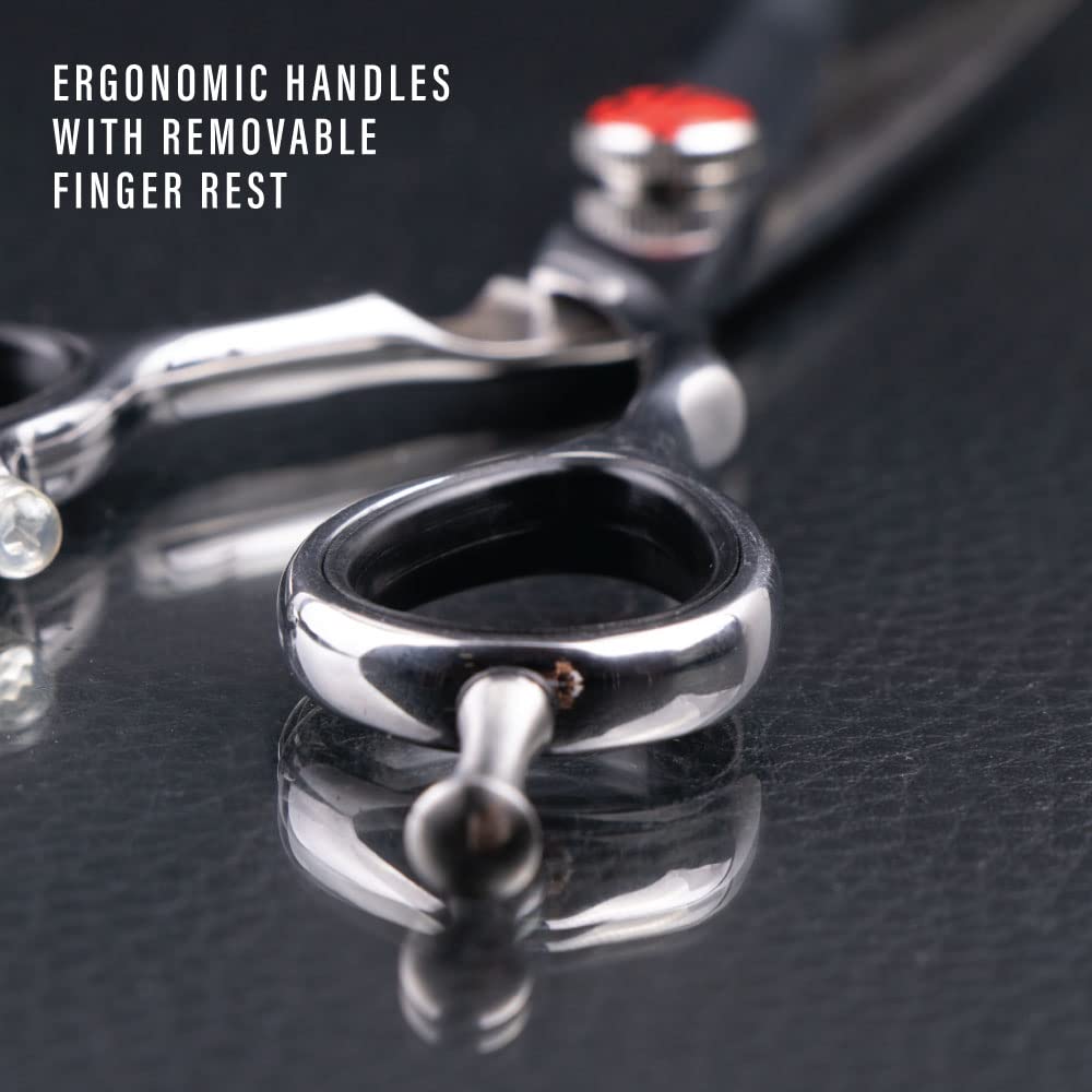 Ergonomic handle and pinky rest design of Everlong barber scissors for hair styling