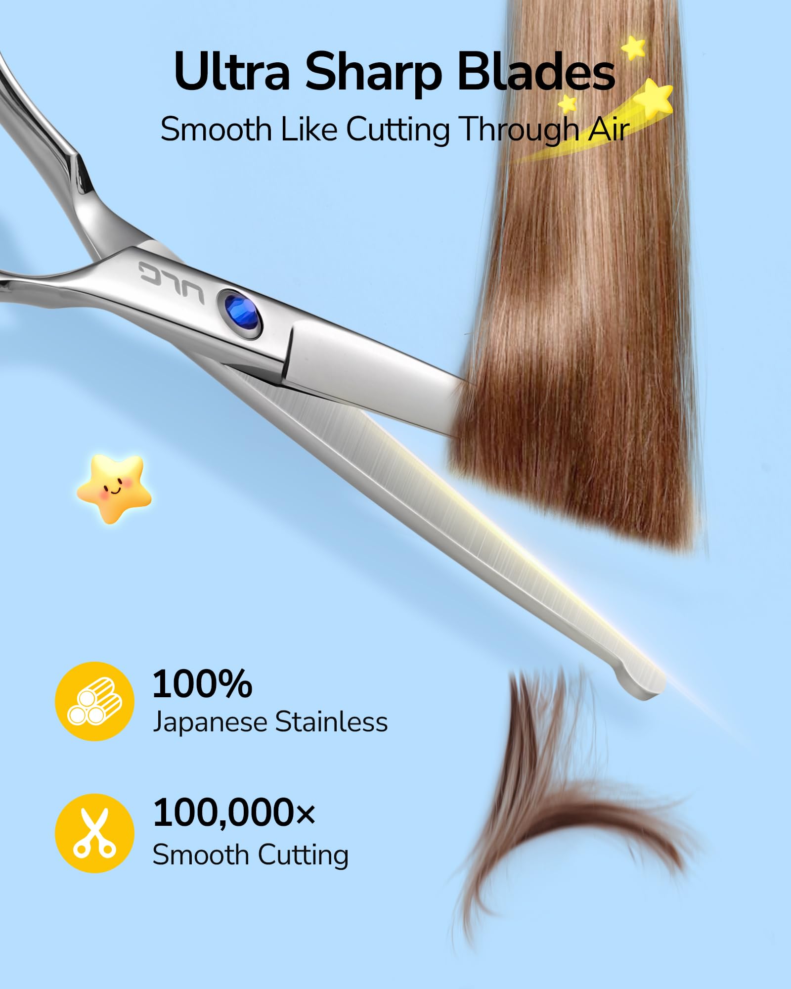 ULG safety shears for baby haircuts showcasing the comfortable large finger holes.