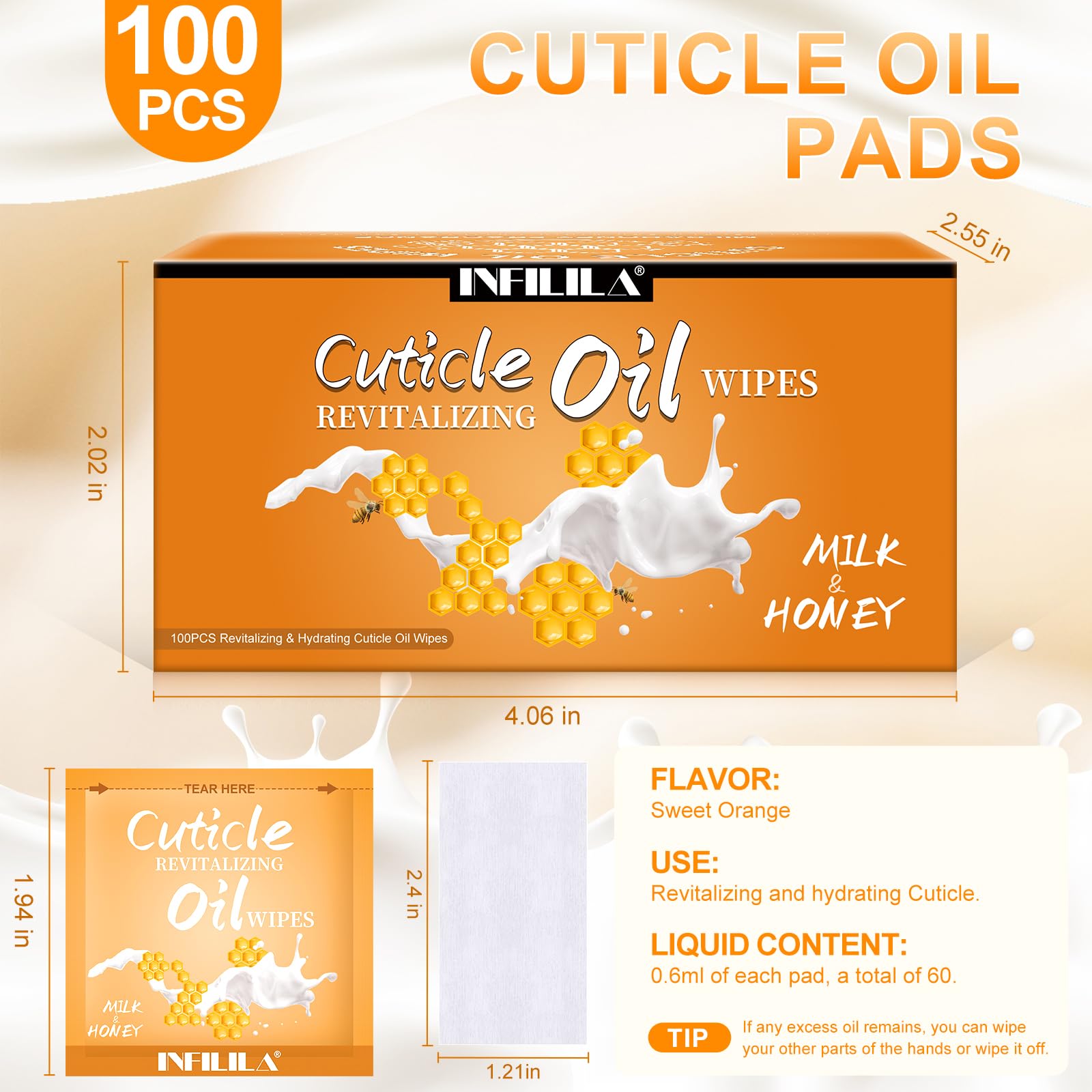 Close up of Nxj Infilila individual cuticle oil pad packaging