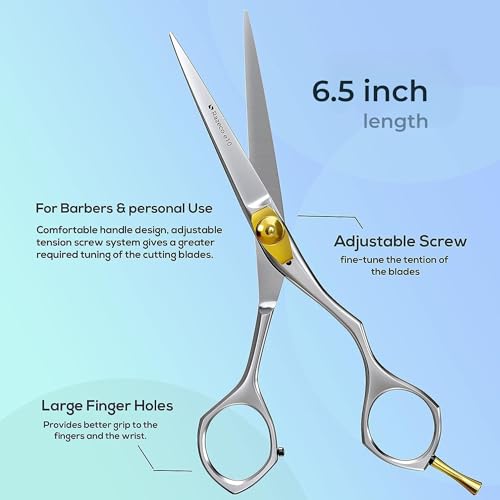 Suvorna salon scissors displaying the high-reflective mirror finish and adjustable gold-plated nut.