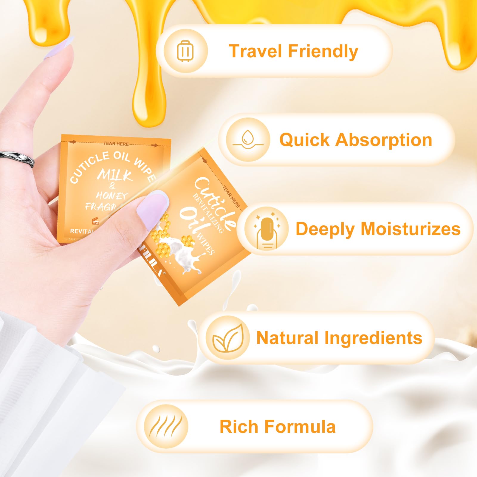 Nxj Infilila travel size cuticle oil wipes on a vanity table