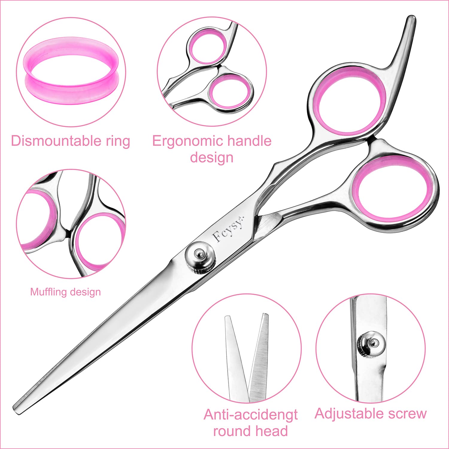 Close up view of the hand sharpened blades on the Fcysy stainless steel hair cutting scissor